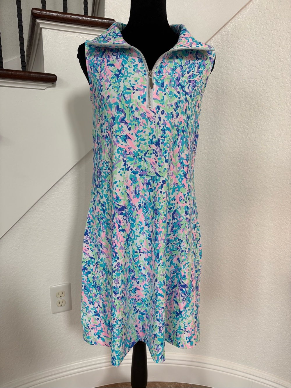 Lulu-B Aqua Multi Sleeveless Collared Midi Dress